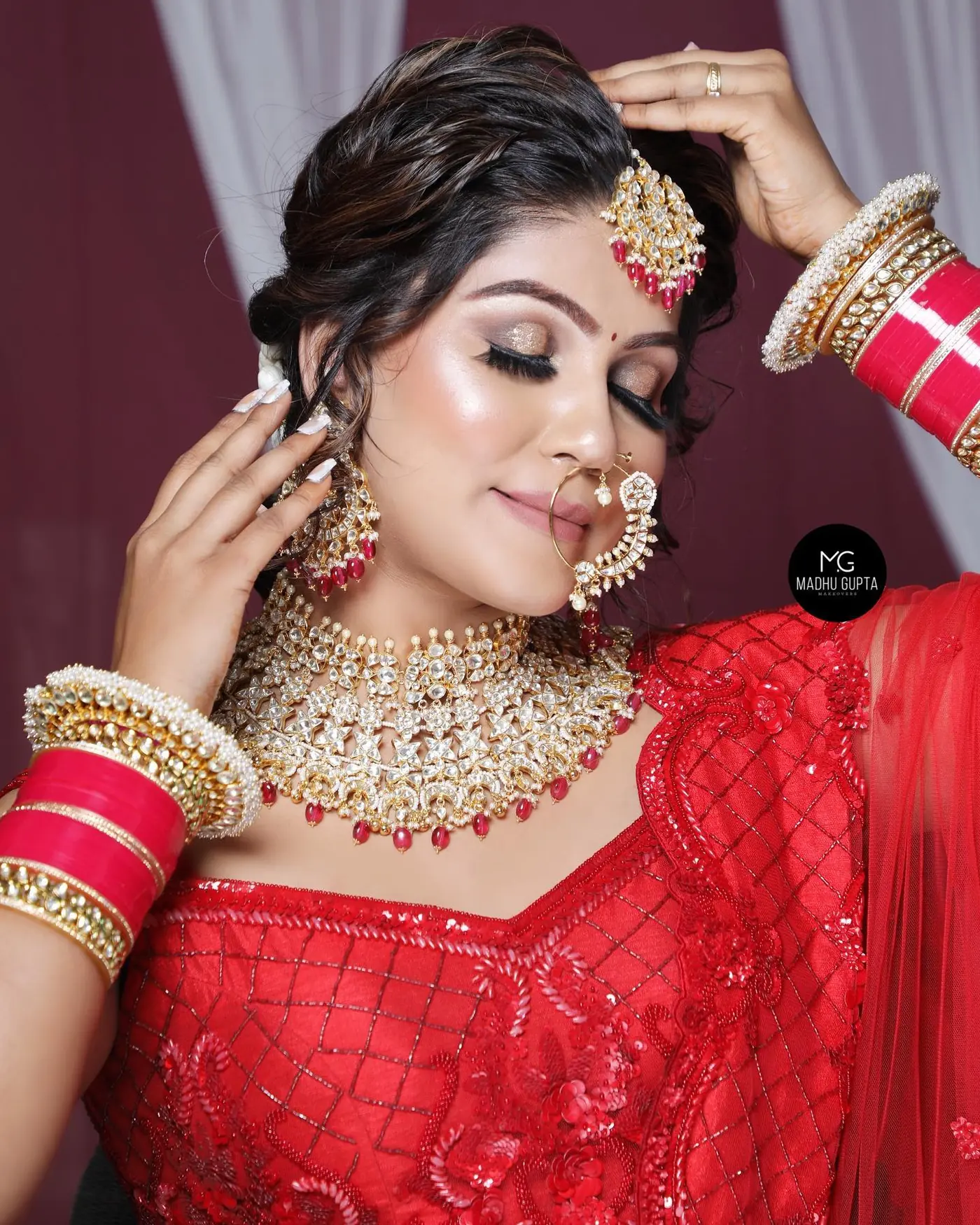 Getting Ready, Earring Fitting. Bridal makeup by Madhu Gupta at MG Makeovers, Gurugram